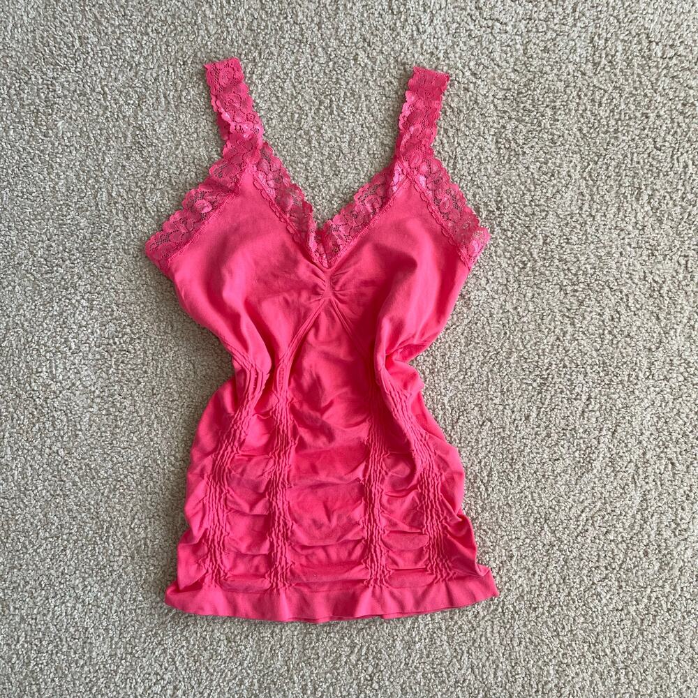 Y2K Pink Lace Trim Coquette Cami  - Size S/M